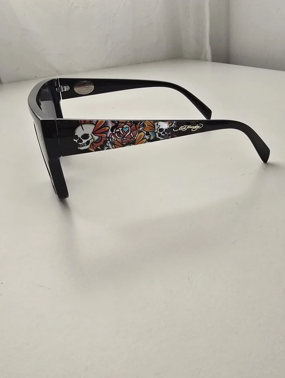 NEW Ed Hardy Flat Top Shield Sunglasses Black Skull Rose Tattoo